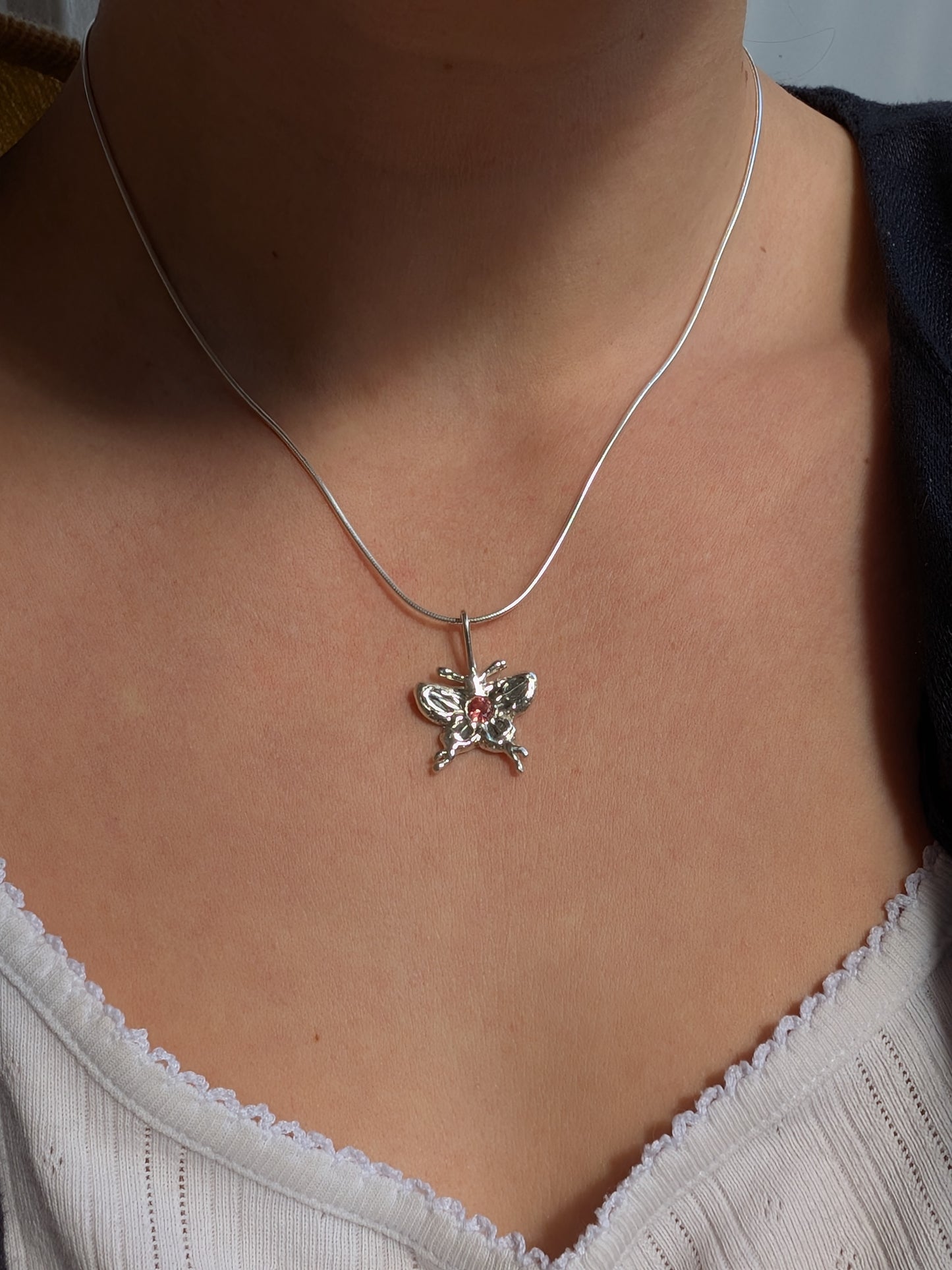 peach sapphire swallowtail pendant